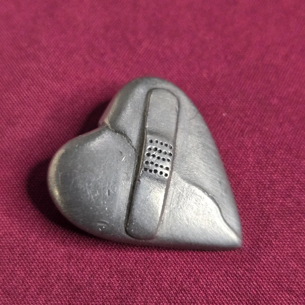 Vintage Guyot Heart Brooch Lapel Pin Pewter Silver Tone Signed 1989 Nurse Pin 1